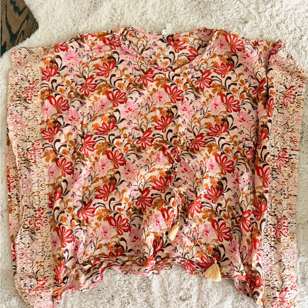 Garnet Hill. Floral Women's Kaftan - Pink and Brown.  Small